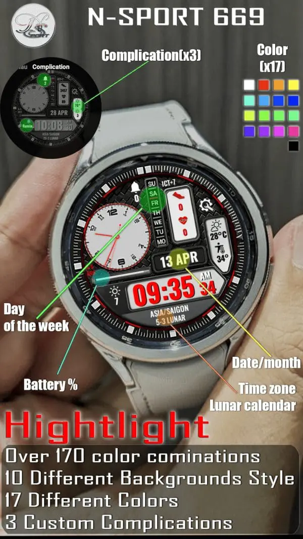 N-Sport669 Analog Digital N-Sport Watch Face By Samsung Galaxy Watch 4-5-6 - N-Sport Watch Face