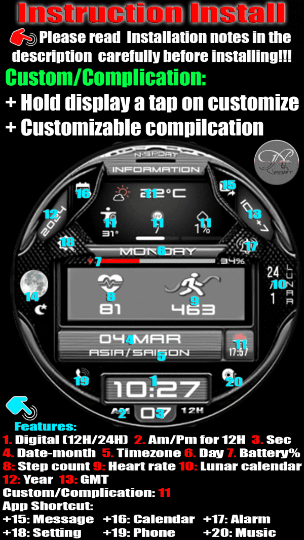 N-Sport 680 Digital Information N-Sport Watch Face - N-Sport Watch Face