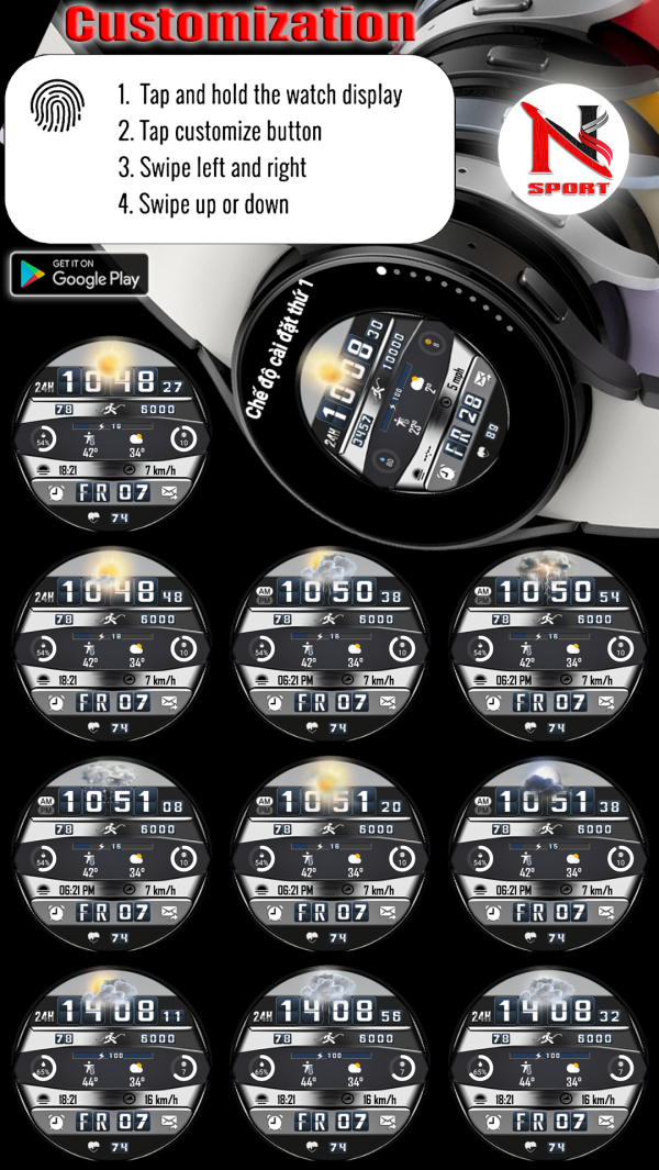 N-Sport684 Flip Digital Weather N-Sport Watch Face [Wearos] - N-Sport Watch Face