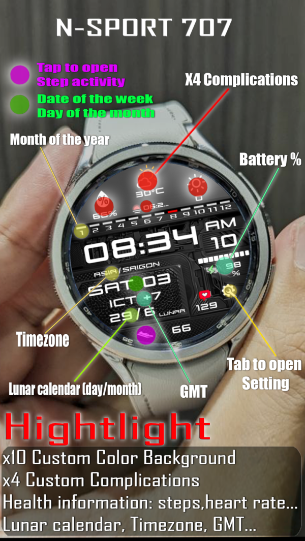 Feature Not Colouuuuur Copy 2 N-Sport707 Legenddigital Watchface Samsung Galaxy Watch Ultra, 4,5,6,7 &Amp; Wearos Devices N-Sport Watch Face