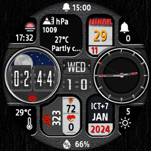 N-SPORT 662 Real-time Weather Luxury Lunar Calendar Hybrid Watch Face for Samsung & Wear OS