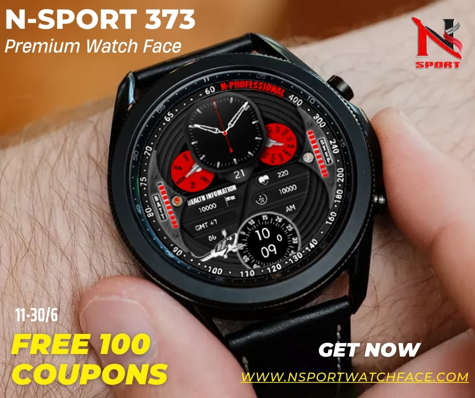 Free 100 Coupons N-Sport 373 Watch Face Wearos For Samsusng Galaxy Watch 4/5/6 - N-Sport Watch Face