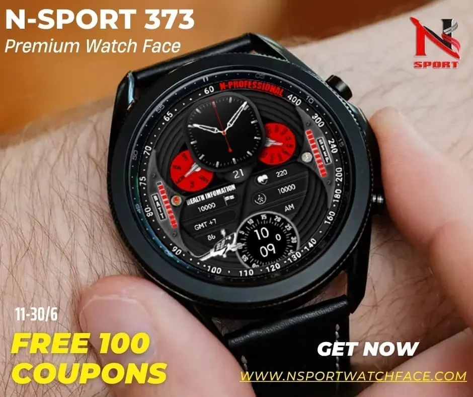 Free 100 Coupons N-Sport 373 Watch Face Wearos For Samsusng Galaxy Watch 4/5/6 - N-Sport Watch Face