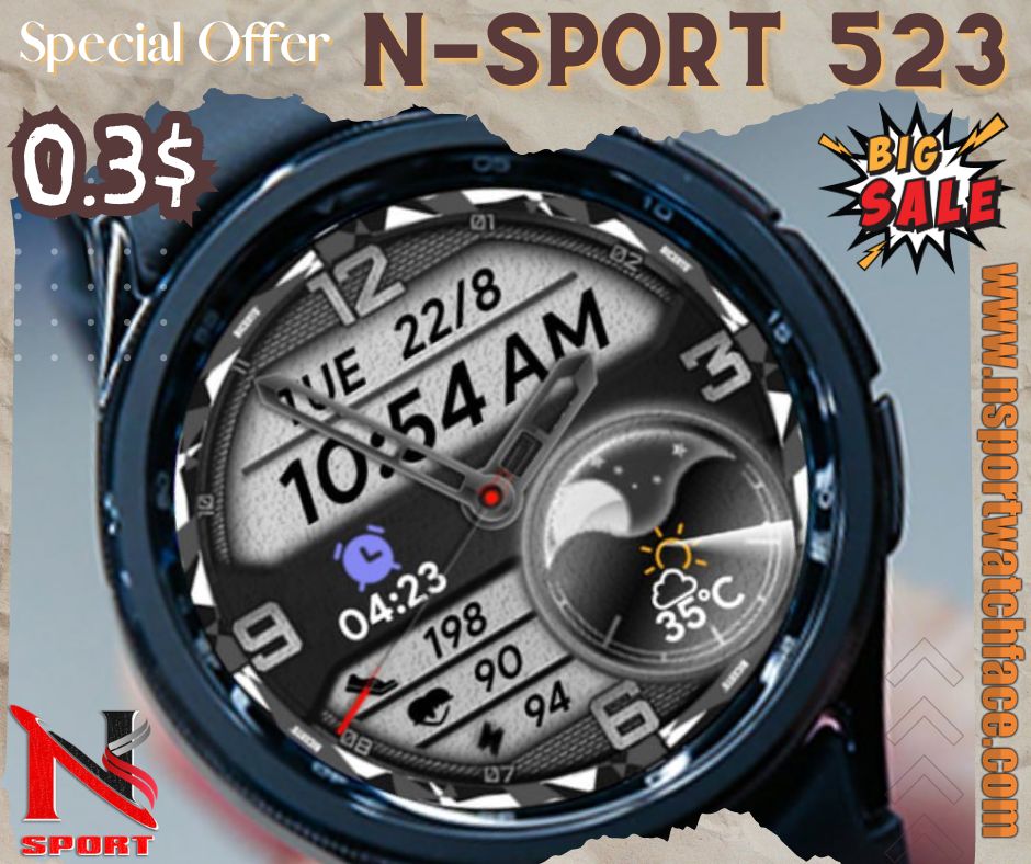 Saleoff 0.35$ Only N-Sport 523 Watch Face Wearos Samsung Galaxy Watch 4,5,6 - N-Sport Watch Face