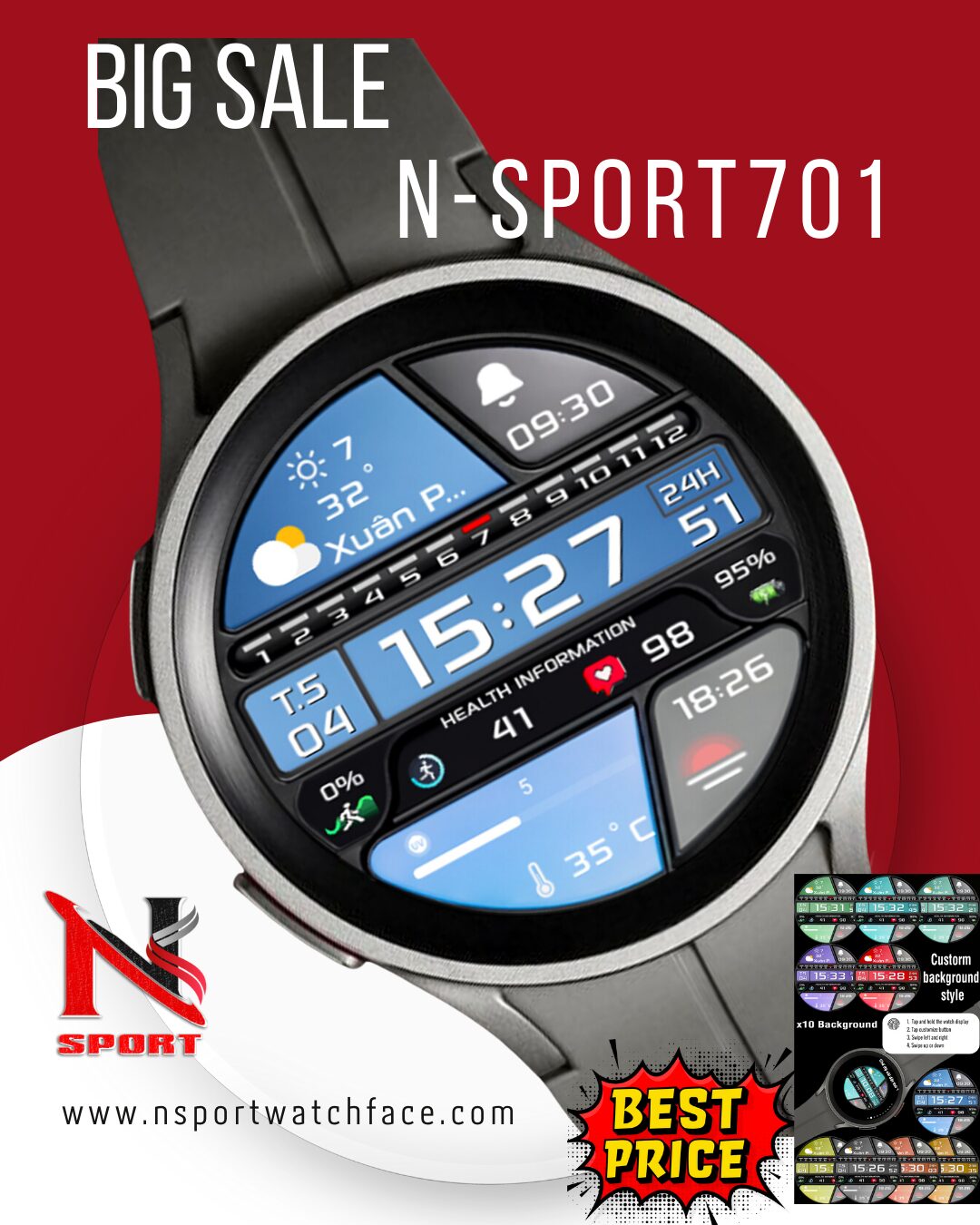 Big Sale N-Sport 701 Watch Face Samsung Galaxy Watch Ultra/7/6/5/4 Wearos - N-Sport Watch Face