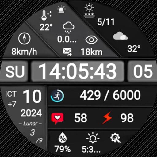 N-SPORT 711 Luxury Lunar Calendar Digital Watch Face for Samsung & Wear OS