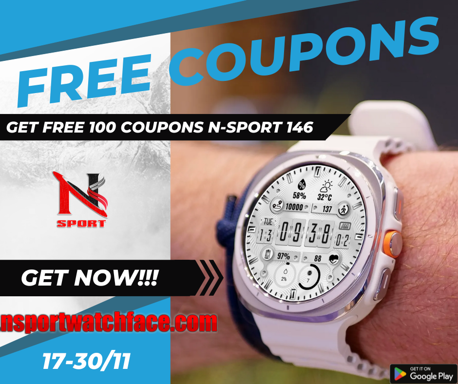 Free 100 Coupons N-Sport 146 Watch Face Shorttime! Speacial Review & Get 1More Face!!! - N-Sport Watch Face