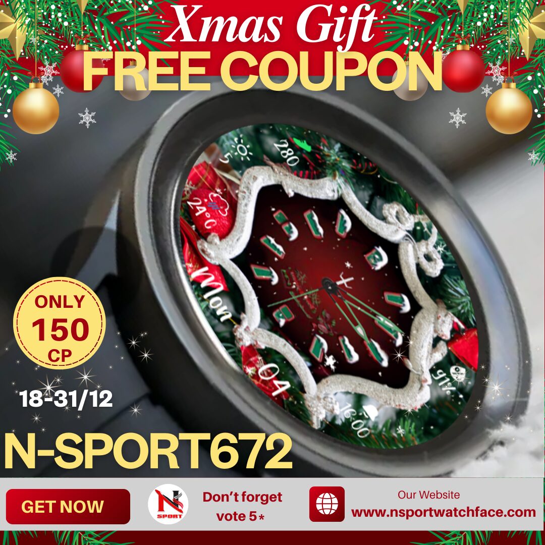 Red Modern Christmas Sale Facebook Post Big Gift Xmas: Free 150 Coupons N-Sport 672 Analog N-Sport Watch Face N-Sport Watch Face