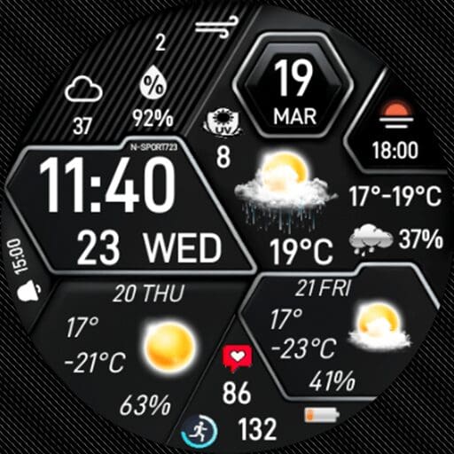 N-SPORT723 Watch Real-time Weather Digital Watch Face for Samsung & Wear OS