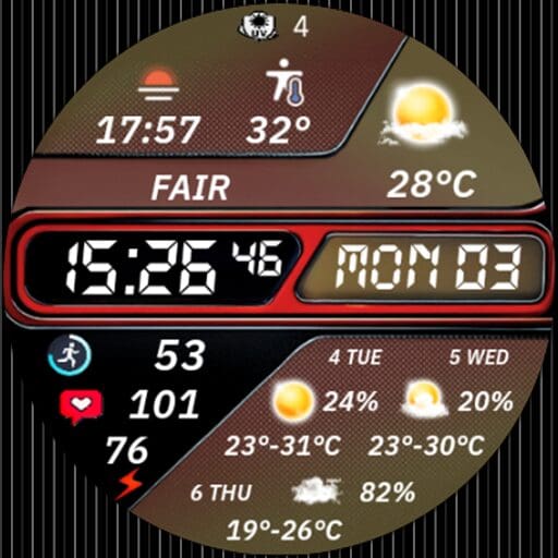 N-SPORT 733 Real-time Weather Luxury Classic Analog Watch Face for Samsung & Wear OS