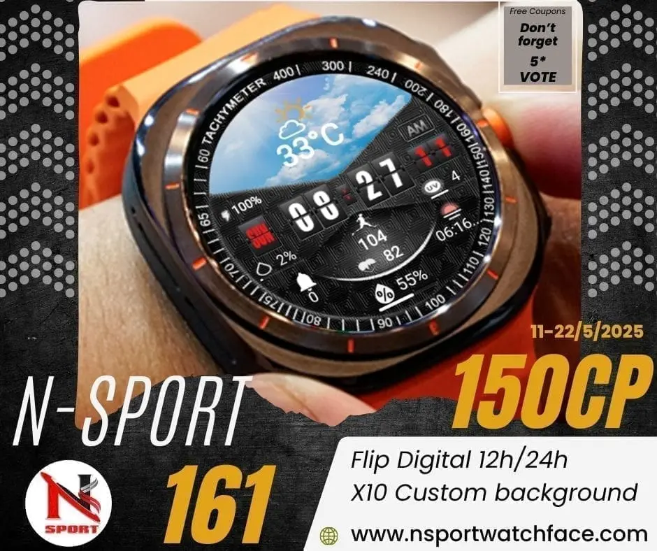 Gift 150 Coupons N-Sport 161 Watch Face For You - N-Sport Watch Face
