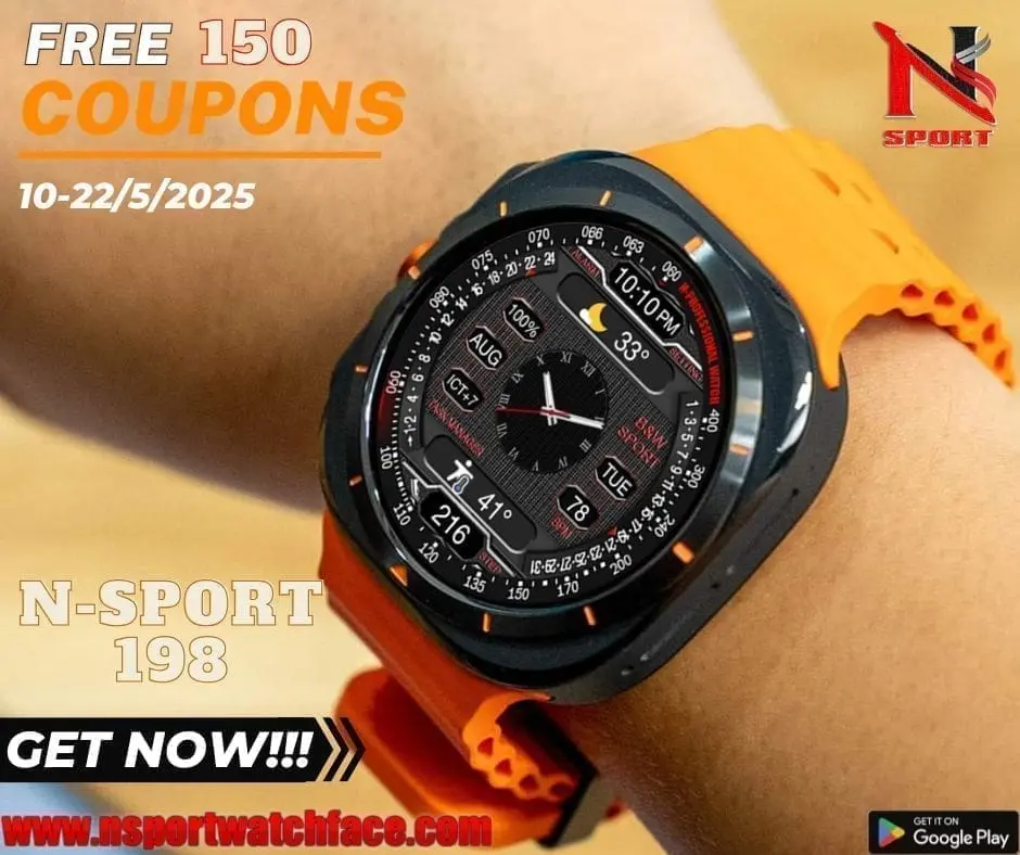 Free 150 Coupons For N-Sport 198 Watch Face – Elevate Your Smartwatch Experience! - N-Sport Watch Face