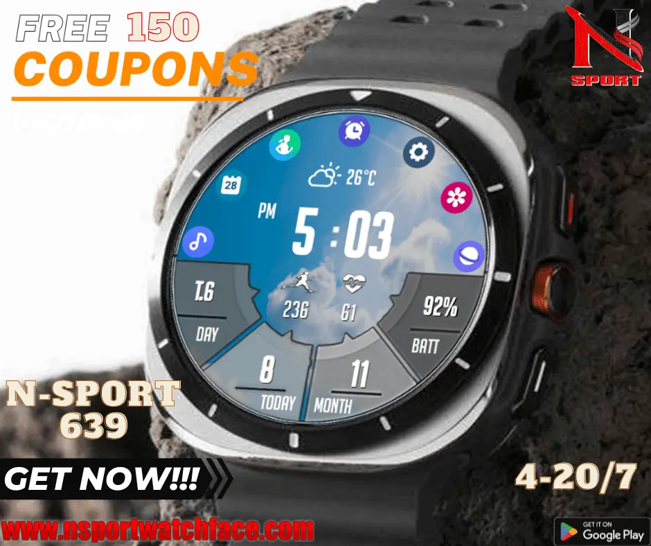 Free 150 Coupons – N-Sport 639 Multi Apps Digital Watch Face (July 4–20) - N-Sport Watch Face