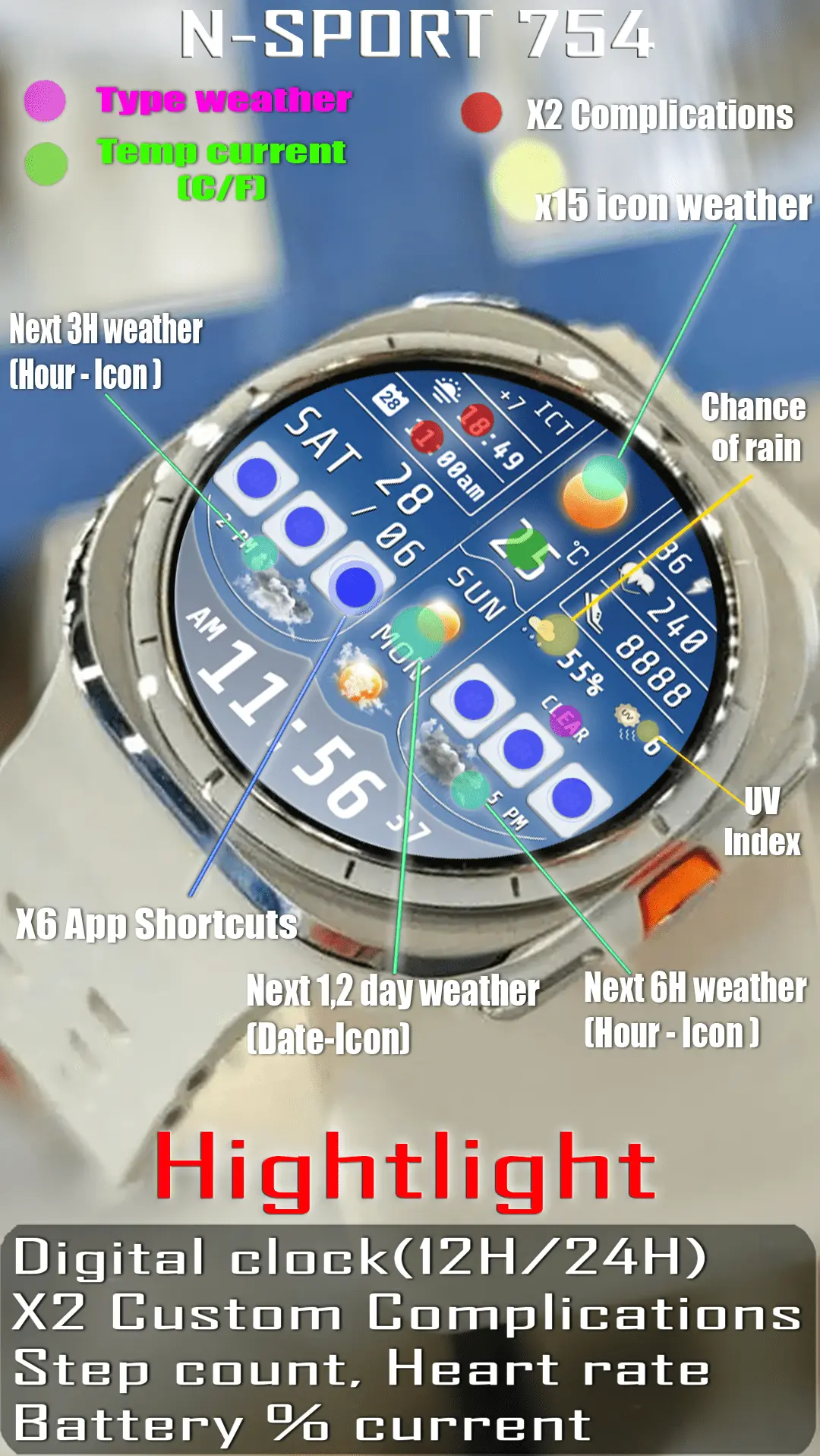 How To Install N-Sport 754 Weather Dial Watch Face For Samsung Galaxy Watch N-Sport Watch Face N-Sport754 Weather Dial N-Sport Watch Face For Samsung Galaxy Watch 7 Ultra,4,5,6 Wearos