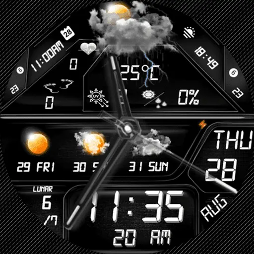 Feature Icon Watch Face 759 N-Sport 759 Holiday Seasonal Real-Time Weather Luxury Hybrid Watch Face For Samsung &Amp; Wear Os N-Sport Watch Face