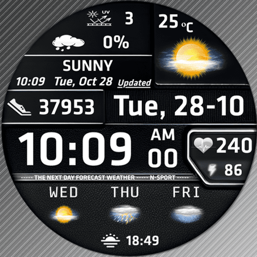 N-SPORT 769 Holiday Seasonal Real-time Weather Luxury Digital Watch Face for Samsung & Wear OS
