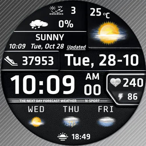 Feature Icon Watch Face 2 N-Sport 769 Holiday Seasonal Real-Time Weather Luxury Digital Watch Face For Samsung &Amp; Wear Os N-Sport Watch Face