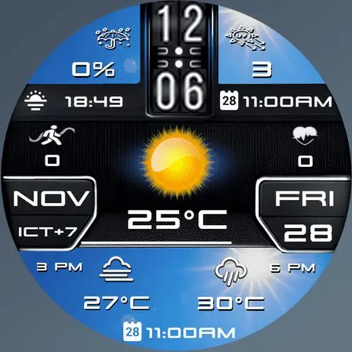 Feature Icon Watch Face Darkblue N-Sport 771 Real-Time Weather Luxury Digital Watch Face For Samsung &Amp; Wear Os N-Sport Watch Face