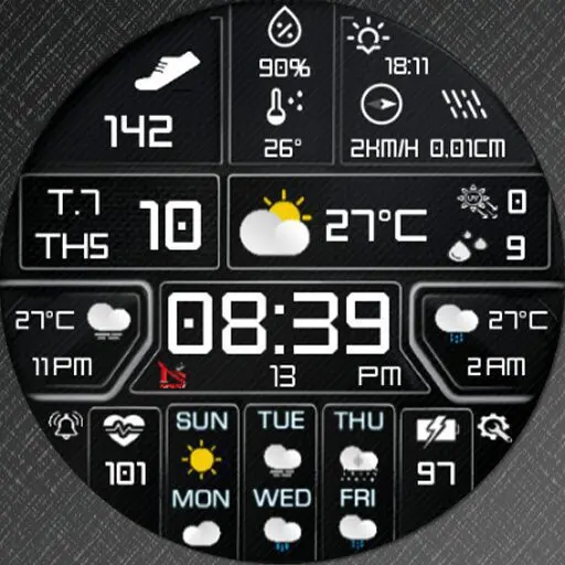Feature Icon Watch Face Soc Den N-Sport 745 Real-Time Weather Luxury Digital Watch Face For Samsung &Amp; Wear Os N-Sport Watch Face