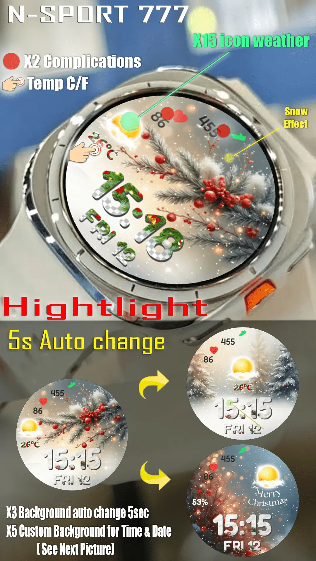 How To Install N-Sport 777 Xmas Snow 3Bg Watch Face For Wearos N-Sport Watch Face N-Sport777 Xmas Snow 3Bg N-Sport Watch Face Samsung Wearos