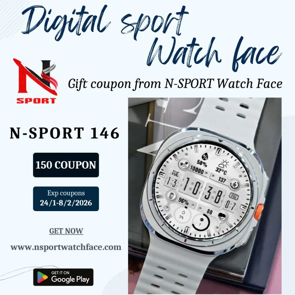Free 150 Coupon N-Sport 146 Watch Face Wearos For Samsung Galaxy Watch Ultra, 8,7,6,5,4 N-Sport Watch Face Free 150 Coupon N-Sport 146 Watch Face Wearos For Samsung Galaxy Watch Ultra, 8,7,6,5,4 - N-Sport Watch Face