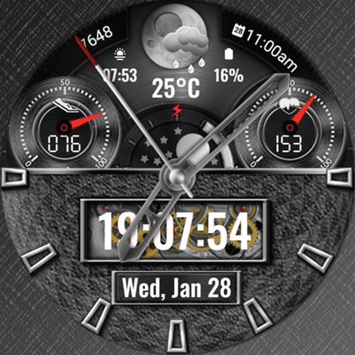 N-SPORT 785 Real-time Weather Luxury Tourbillon Mechanical & Gyro Motion & Lunar Calendar Hybrid Watch Face for Samsung & Wear OS