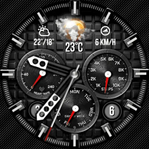 Feature Icon Watch Face 4 N-Sport 522 Real-Time Weather Luxury Classic Analog Watch Face For Samsung &Amp; Wear Os N-Sport Watch Face