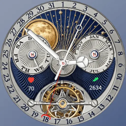 Feature Icon Watch Face Blue 1 N-Sport 652 Real-Time Weather Luxury Tourbillon Mechanical Classic Analog Watch Face For Samsung &Amp; Wear Os N-Sport Watch Face