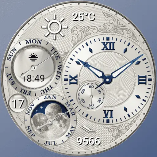 Feature Icon Watch Face Blue N-Sport 654 Real-Time Weather Luxury Lunar Calendar Classic Analog Watch Face For Samsung &Amp; Wear Os N-Sport Watch Face
